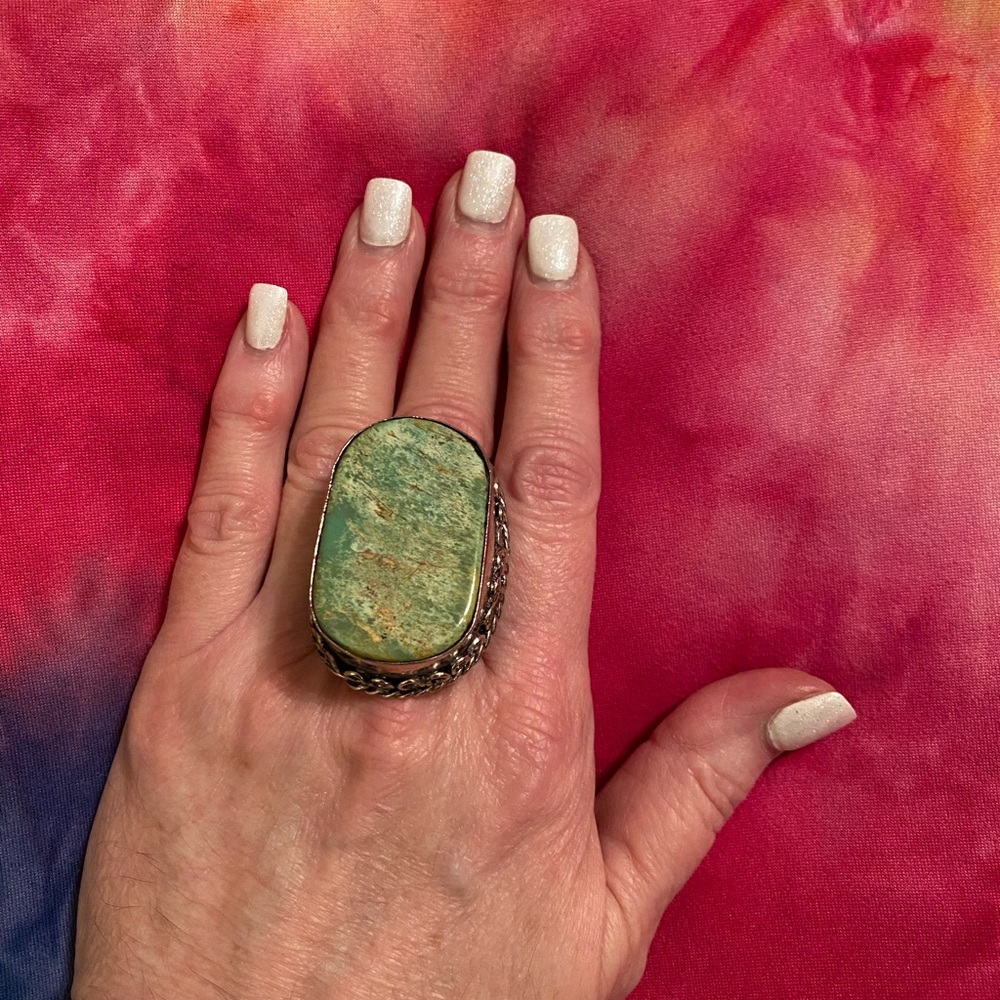 Genuine Turquoise and Tibetan Silver Ring